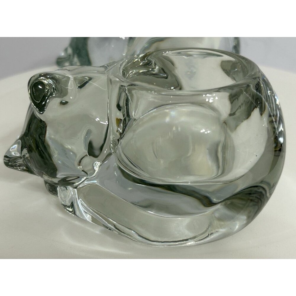 Vintage Sleeping Cat Clear Candle Holder Set Of 2 Indiana Glass Made In U.S.A - Picture 3 of 12